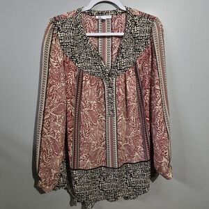 Daniel Rainn Women's geometric & paisley print Blouse - Black and Red, L